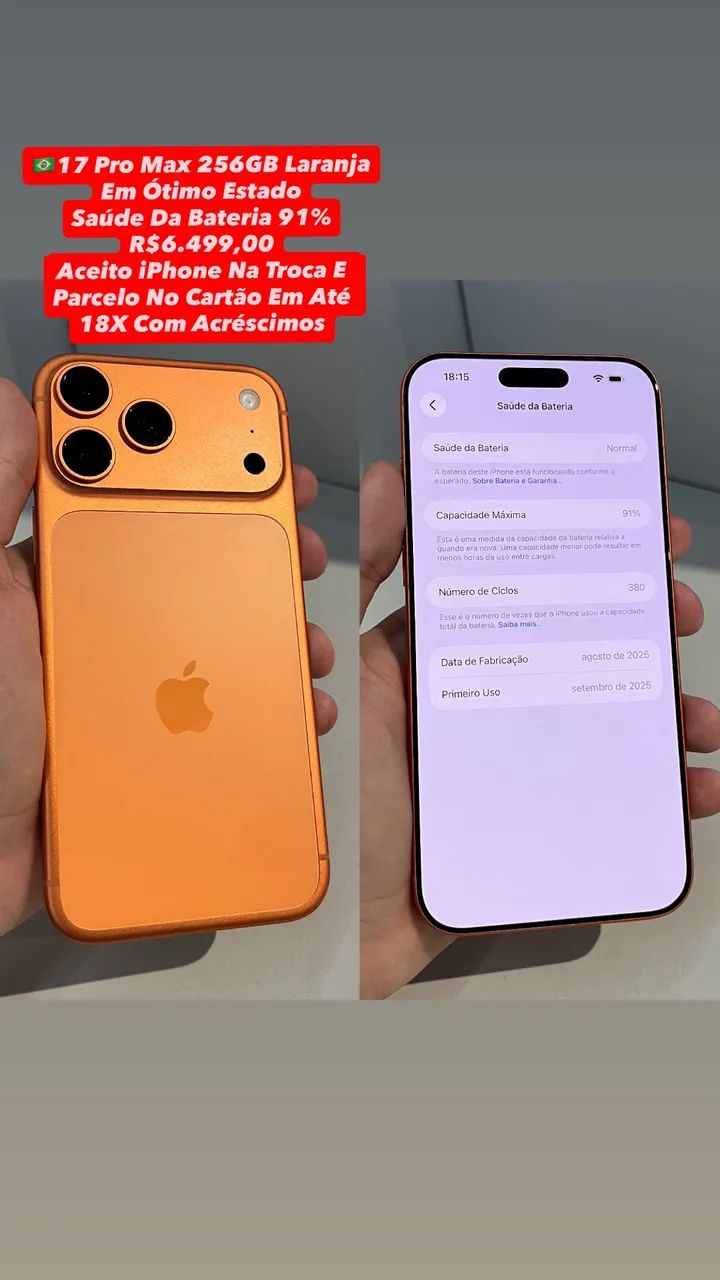 iPhone 17 Pro Max 256GB Laranja     USADO