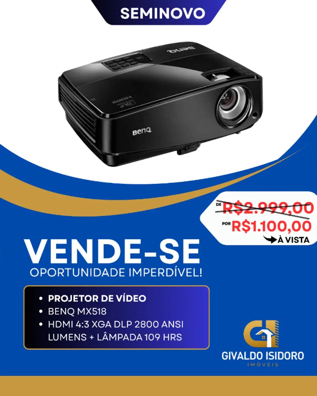  Projetor de Vídeo BenQ MX518 seminovo