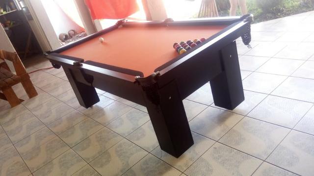 Mesa com 4 Pés Laterais Cor Preta Tecido Laranja e Borda Preta Mod. TNPC7887 - Foto 2