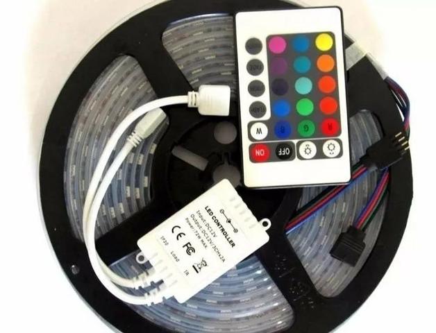 Kit fita de led rgb 5050 fica ate 16 cores varios efeitos rolo 5 metros