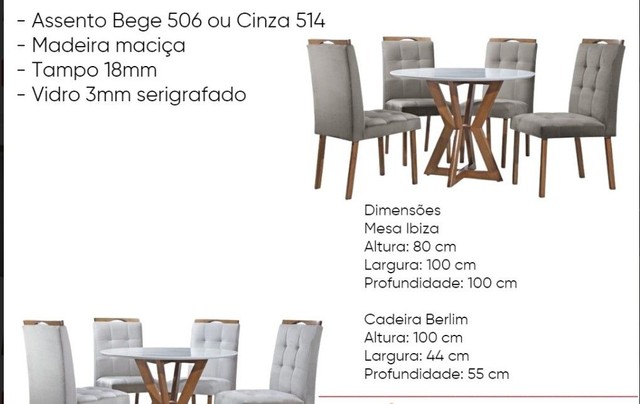 Sala mesa jantar 4 cadeiras tampo de vidro 