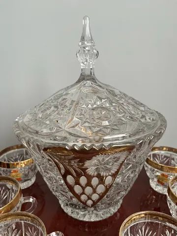 Antiga e bela poncheira com 6 canecas em cristal Bleikristall  - Foto 4