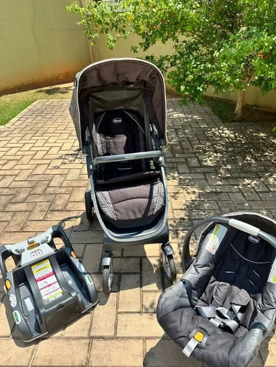 Carrinho De Bebê 3 Em 1 Com Cadeira Para Carro, Keyfit 30, Chicco Bravo, Cinza E Preto