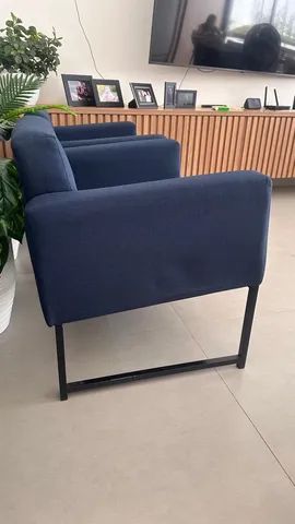 Kit 2 Poltronas Juliette Base Preta - tecido azul - Foto 2