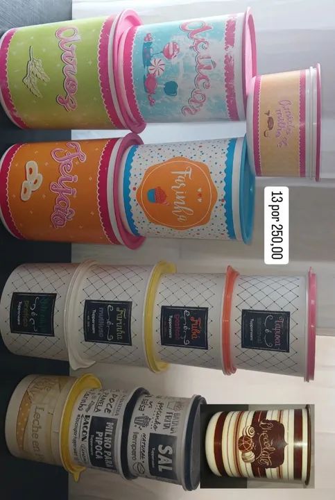 Jogo de potes de plastico decorados para cozinha