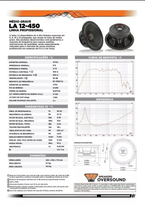 1 falante oversond La 12/ 450w 8 0hms médio grave - Foto 4