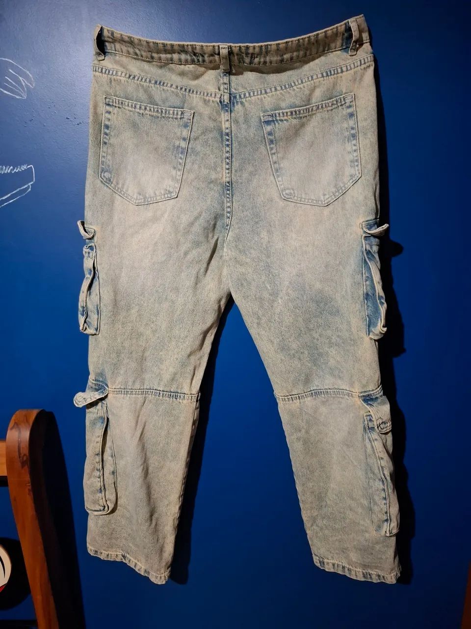 Calça Jeans Cargo Baggy Azul Claro - Foto 2