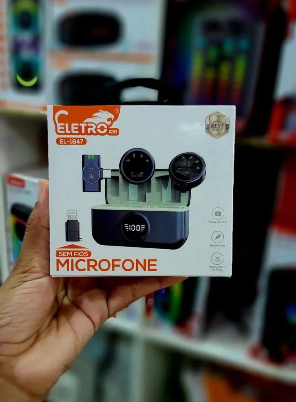 Microfone lapela duplo recarregável
