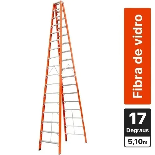 ESCADA FIBRA DE VIDRO TIPO A 17 DEGRAUS 5,10 METROS