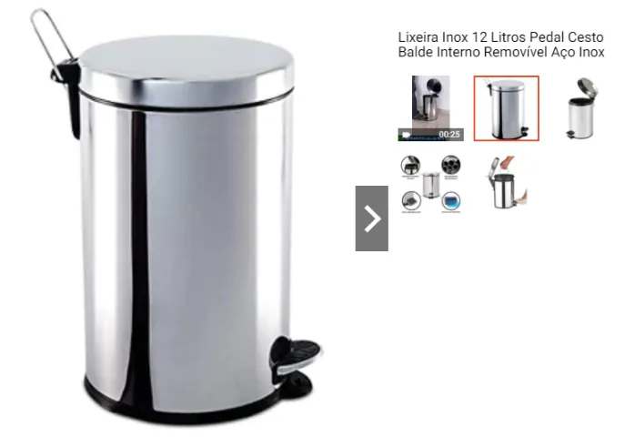 Lixeira Inox grande com defeito no pedal