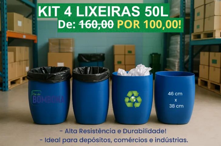 Lixeiras na Promoção! - Kit 4 unidades de 50 litros