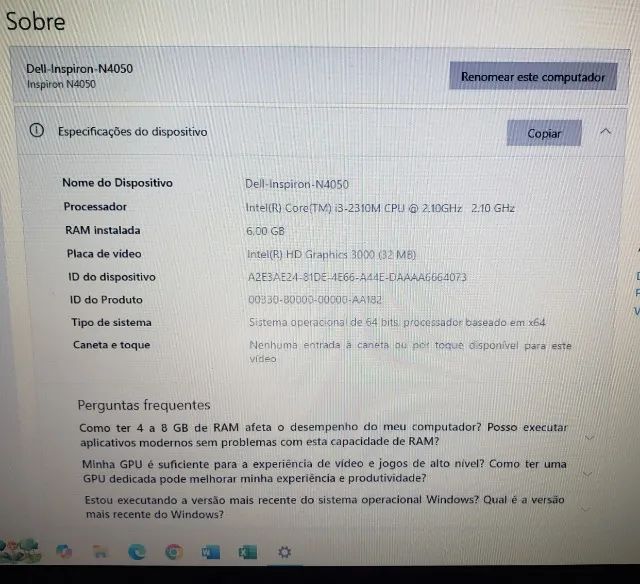 Notebook Dell Inspiron 14 N4050 Core i3/ 6gb /ssd 256gb - Foto 5