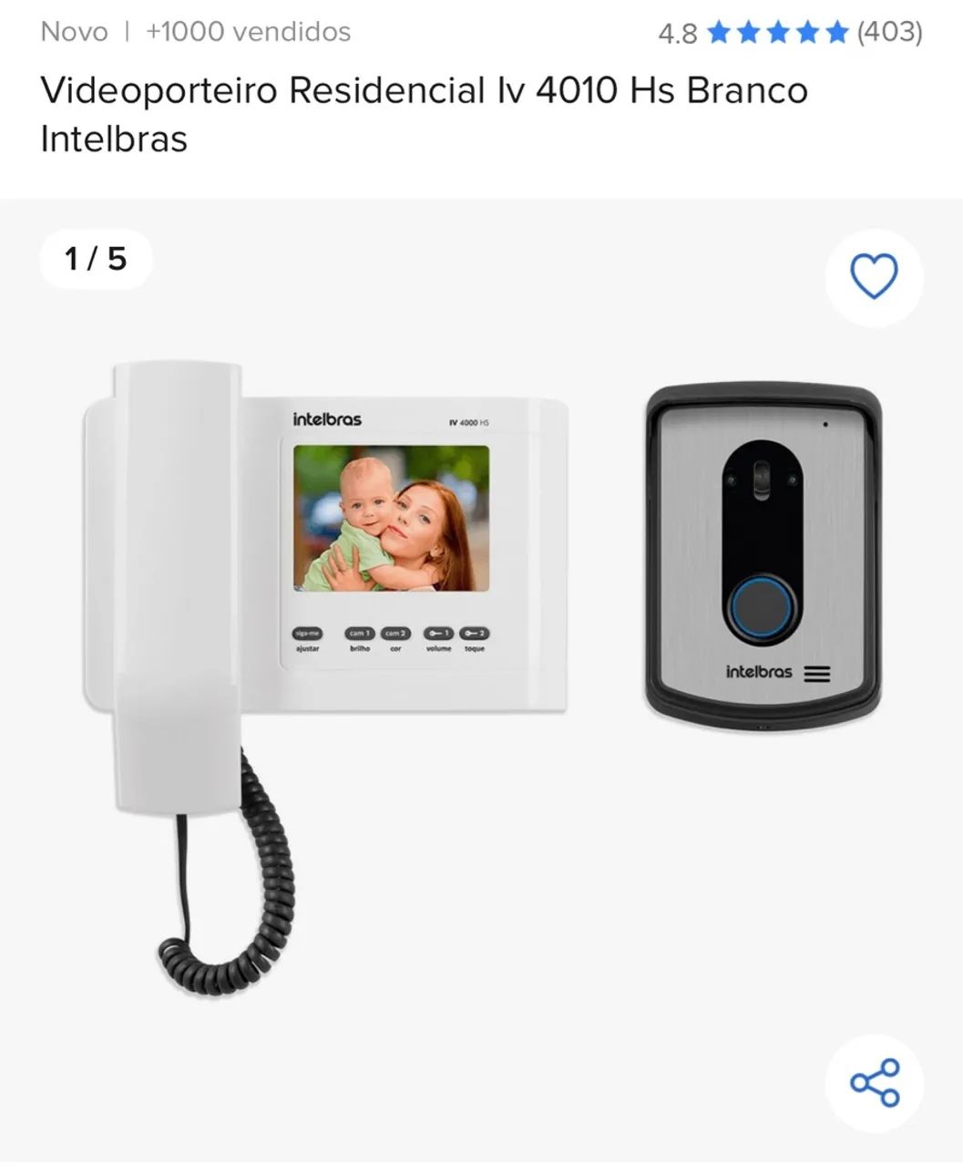 Videoporteiro Residencial Iv 4010 Hs Branco Intelbras