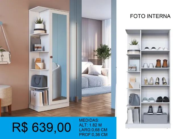 Sapateira com nichos espelho - compre hoje e receba amanha