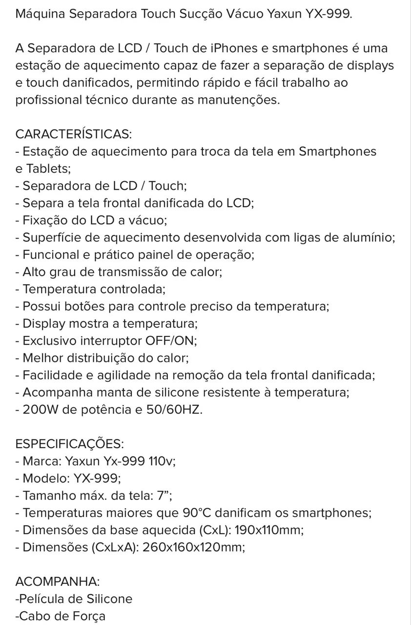 Separadora Yaxun Yx 999 Máquina Tela Lcd Touch Sucção Vácuo - Foto 6