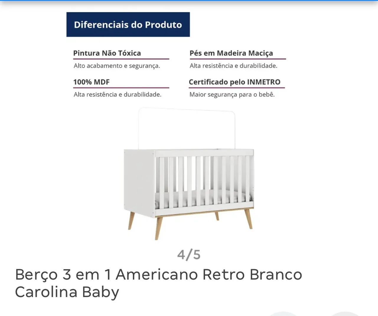 Berço 3 em 1 Americano Retro Branco Carolina Baby - Foto 4
