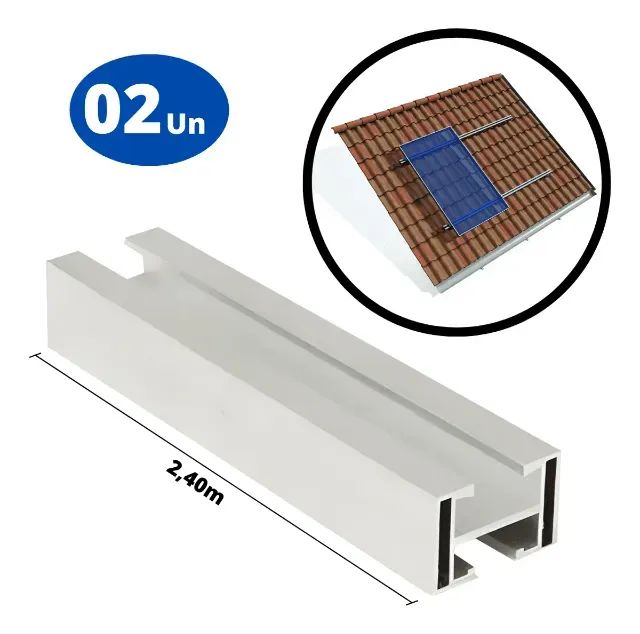 Perfil Barra Trilho Fixa Placa Painel Solar 2,40m Kit 02 Un mais Suporte 