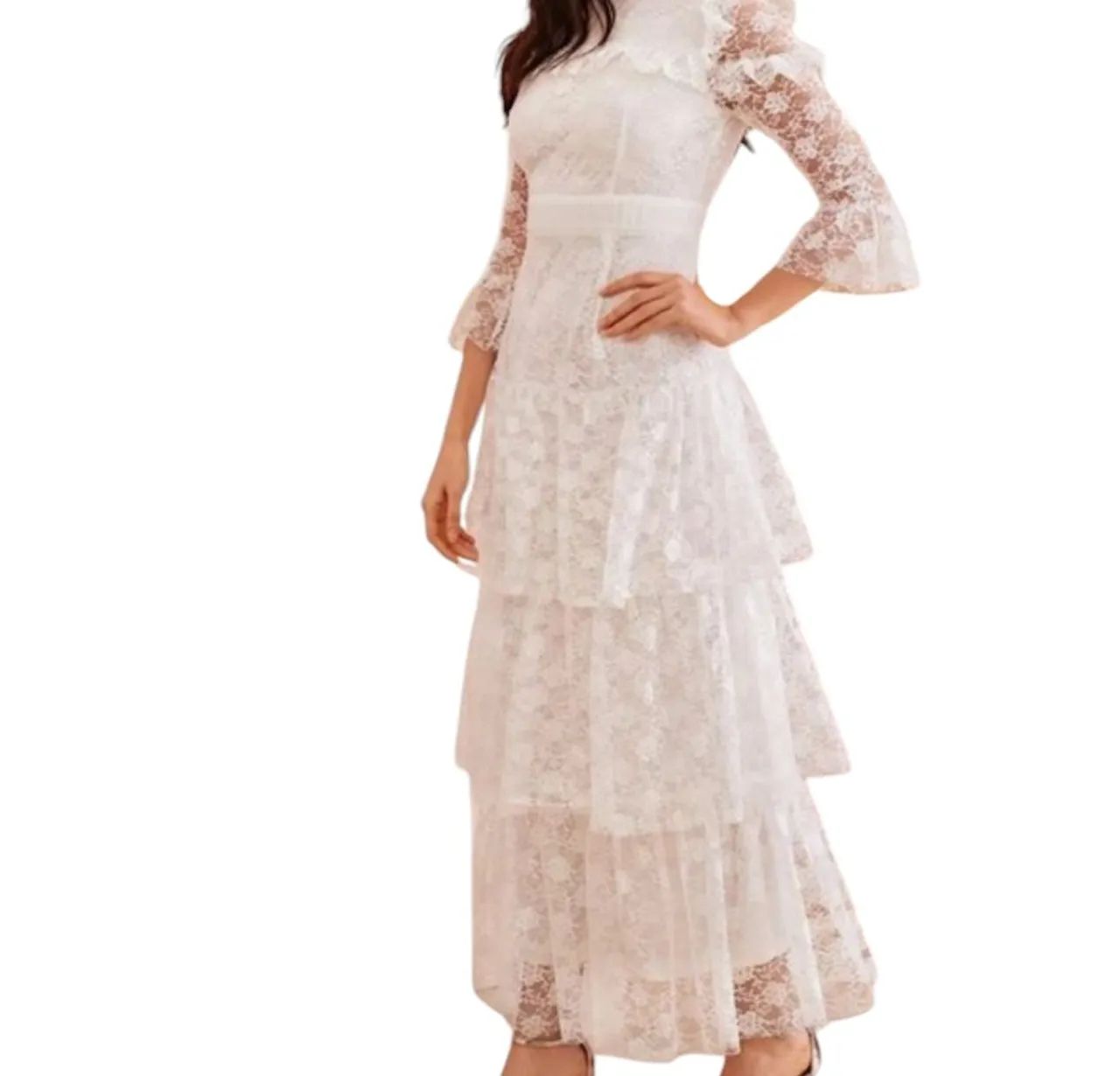 Vestido Branco Rendado Longo Elegante - Foto 3