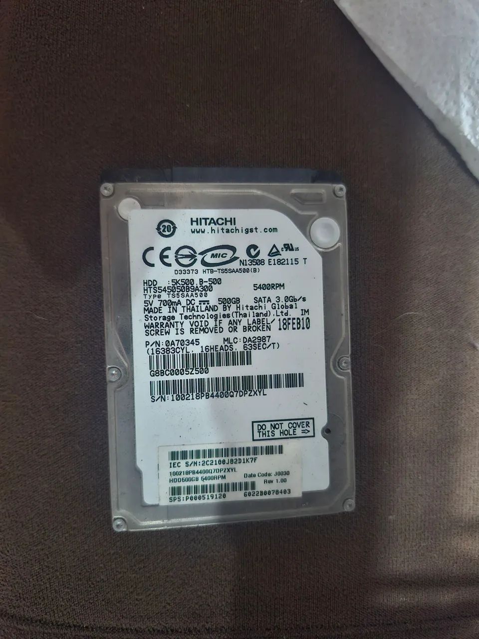 HD de notebook 500GB Hitachi 5400RPM SATA 3.0Gb/s