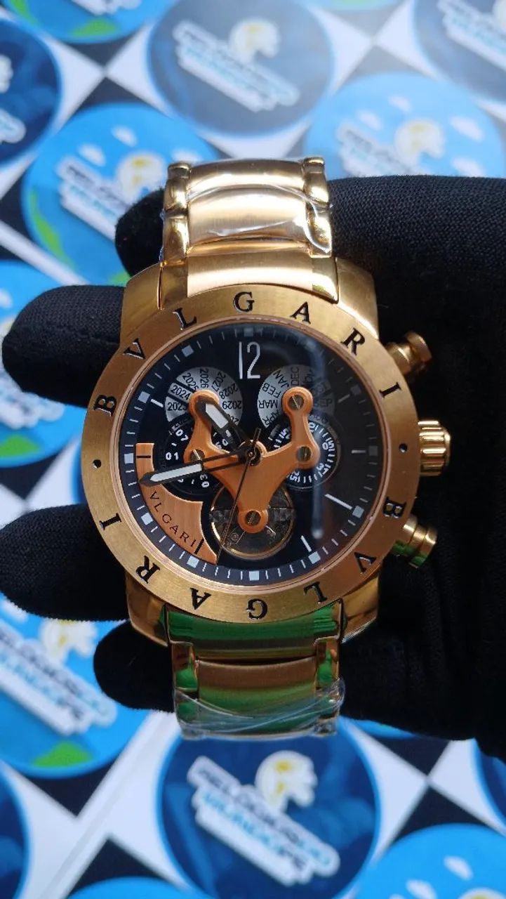 RELOGIO BV AUTOMÁTICO DOURADO E FUNDO PRETO - Foto 6