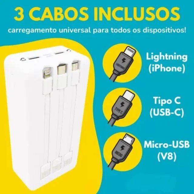 PowerBank Bateria 30.000Mah Inova Carga Rápida já com cabos ( Preto ou Branco) NOVO - Foto 5