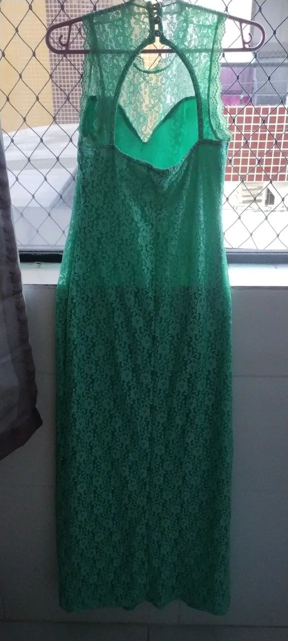 Vestido longo verde em renda flores - Foto 3