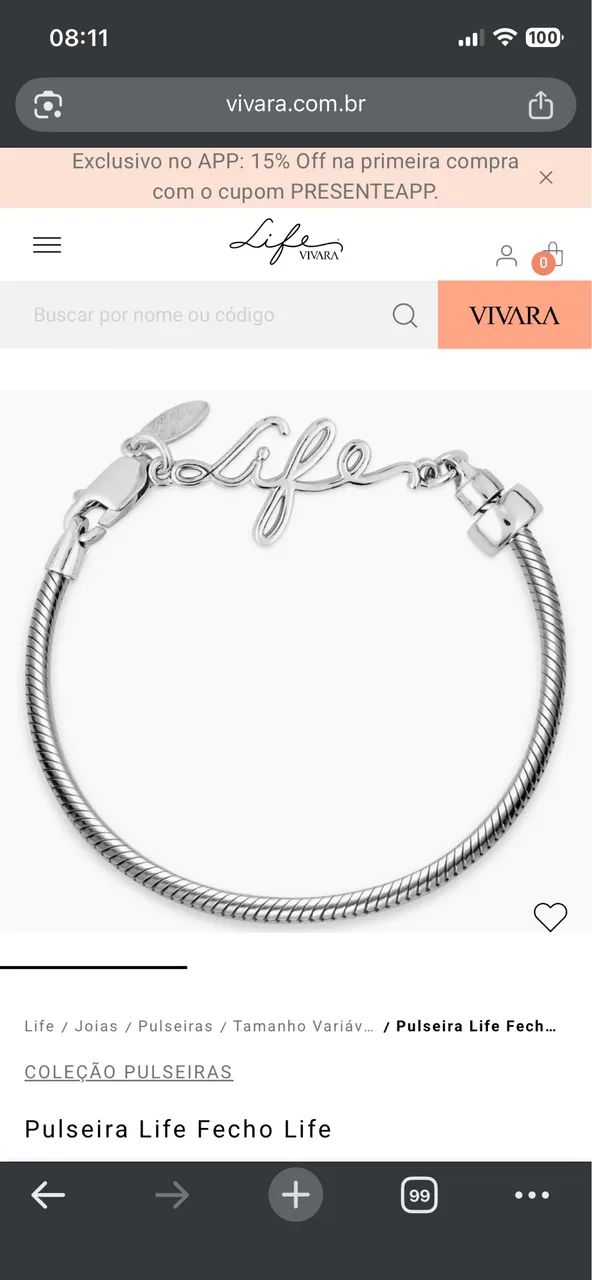 Pulseira E Anel Life Vivara Original  - Foto 2