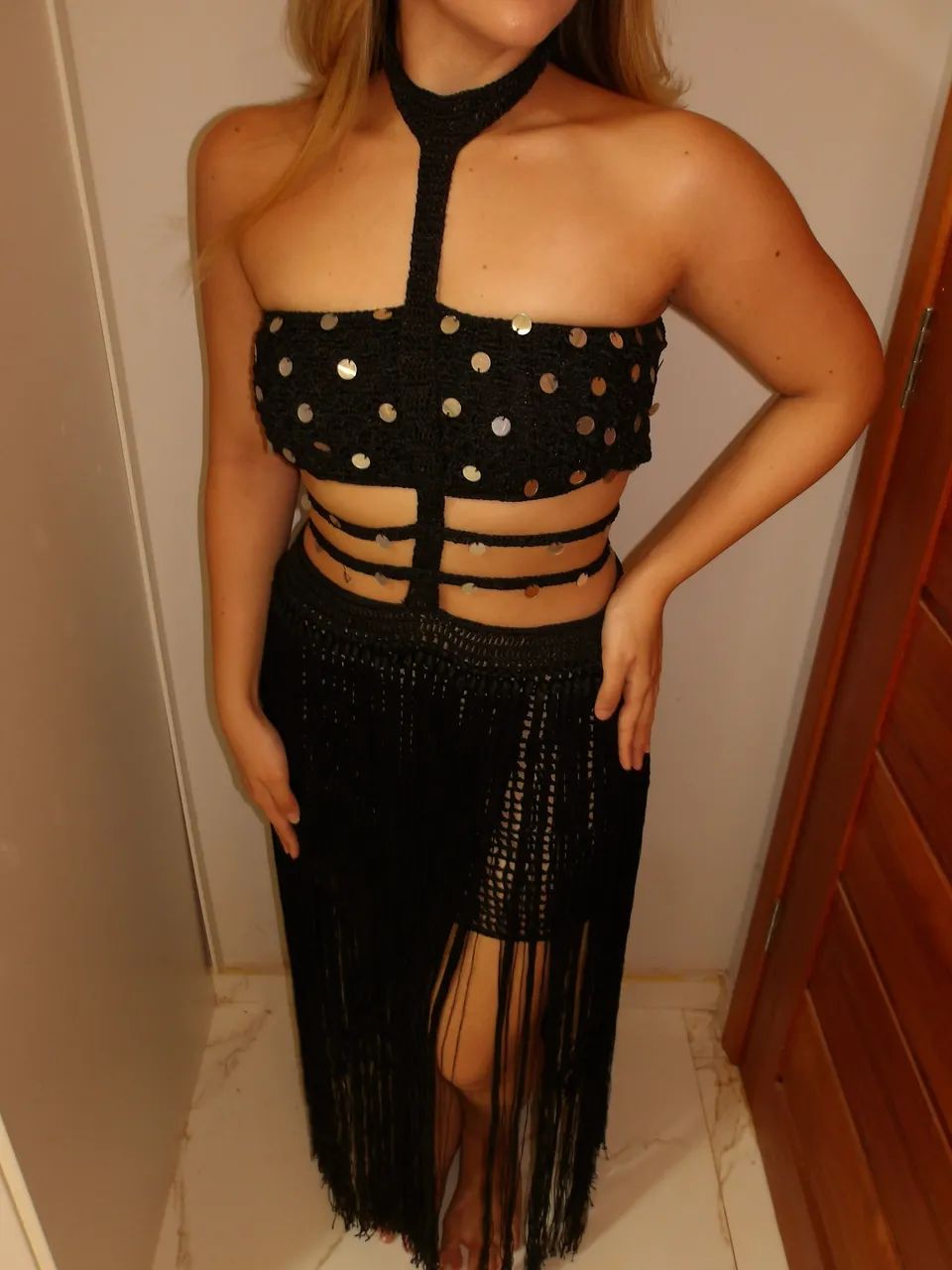 Vestido em crochê com franjas - Foto 4