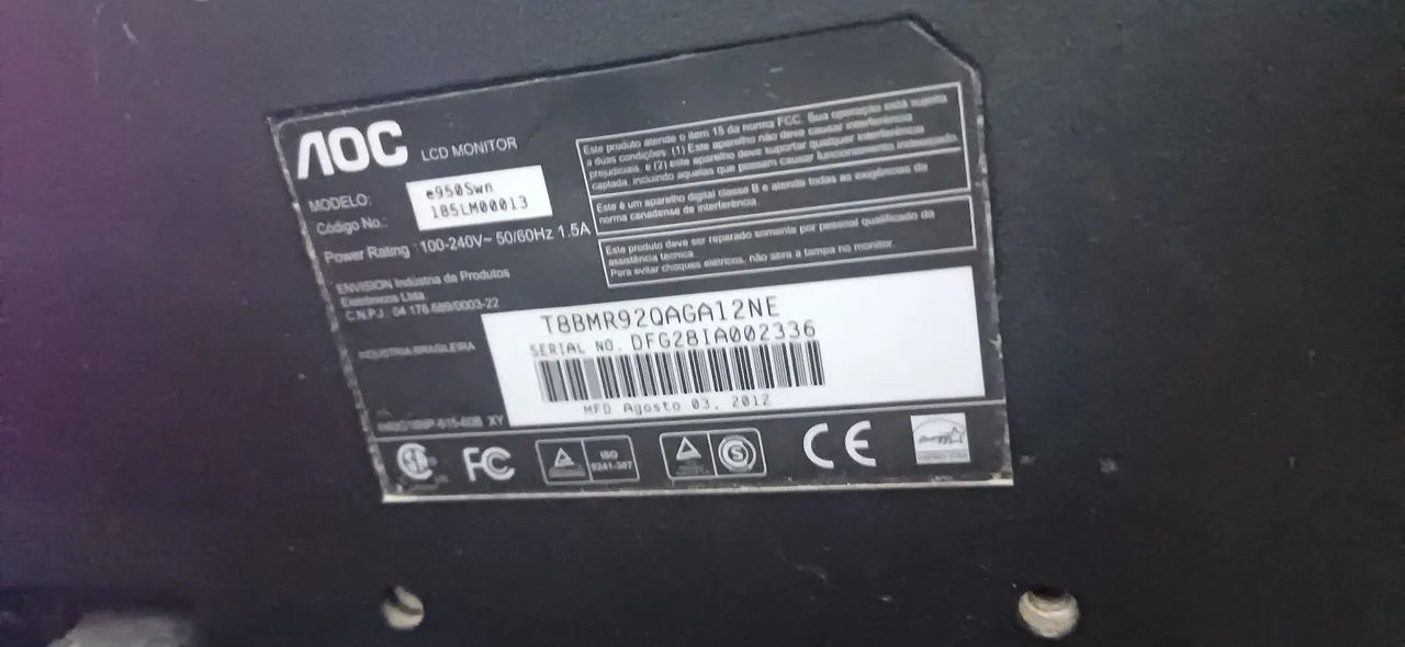 Monitor AOC 18,5? LED E950SWN - Funcionando Perfeito - Foto 5