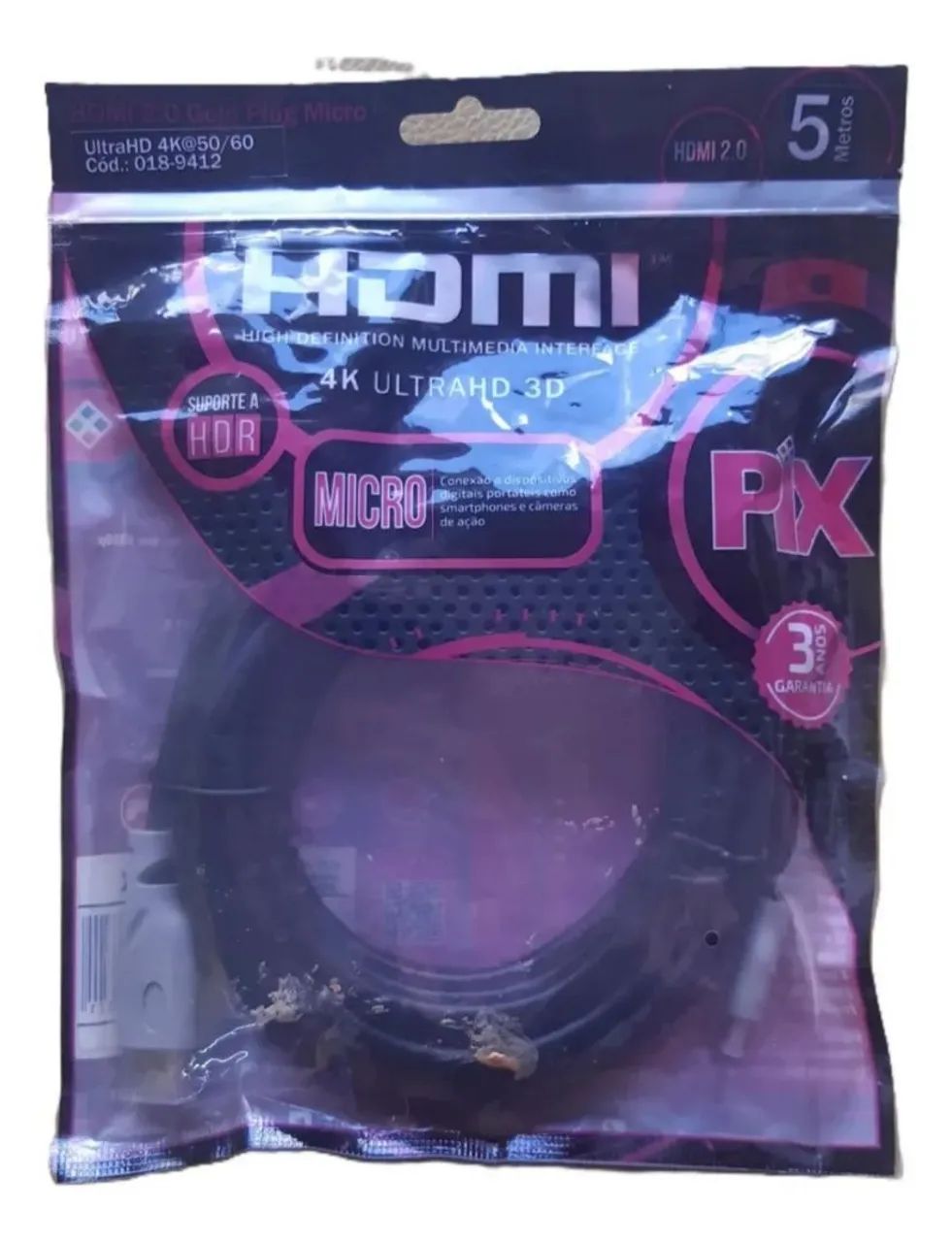 Cabo Micro HDMI para HDMI 2.0 Pix 5m 4K Gold