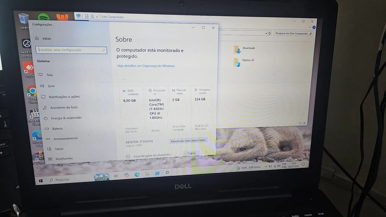Notebook Dell inspiron 3583 8gb i7 8 geracao 