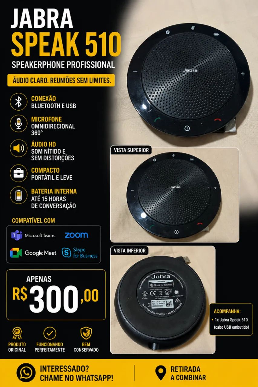 JABRA SPEAK 510 ORIGINAL - Periféricos e Acessórios de Computador