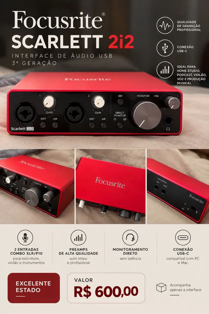 Scarlett 2i2 - Interface de Áudio 