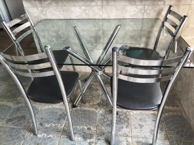 Mesa vidro 4 cadeiras cromada - Foto 4