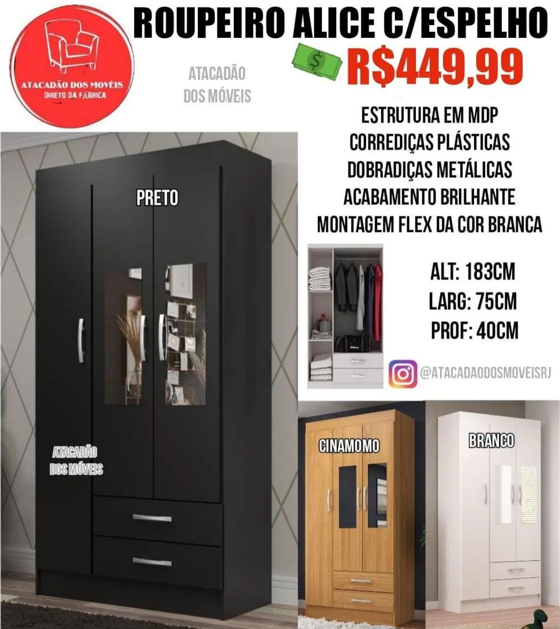 Roupeiro Alice com espelho