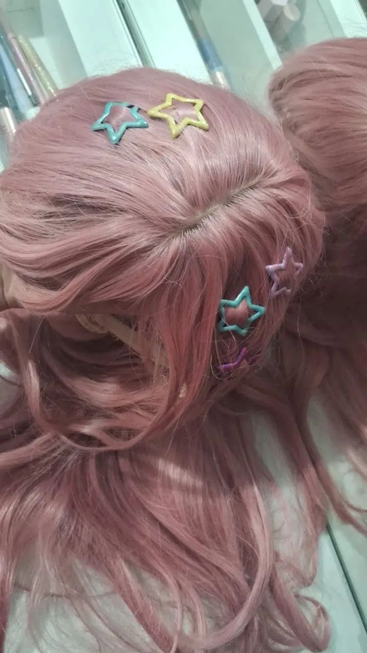 Peruca rosa ondulada com franja desapego - Foto 5