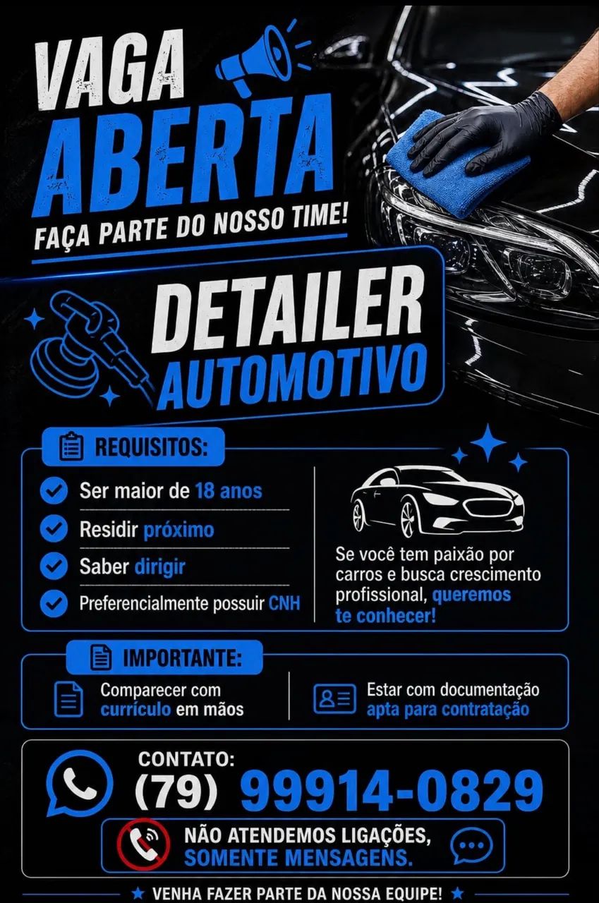 Vaga de emprego em estética automotiva 