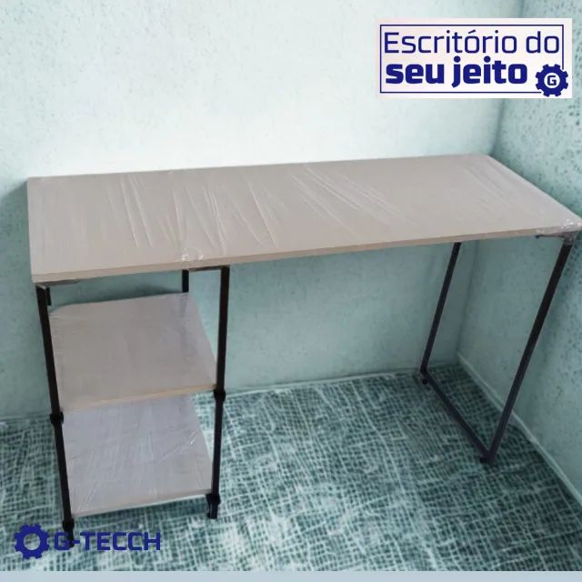 Mesa de Escritório prateleira 1,1m NOVA Multiuso para Computador Notebook Escrivaninha - Foto 3