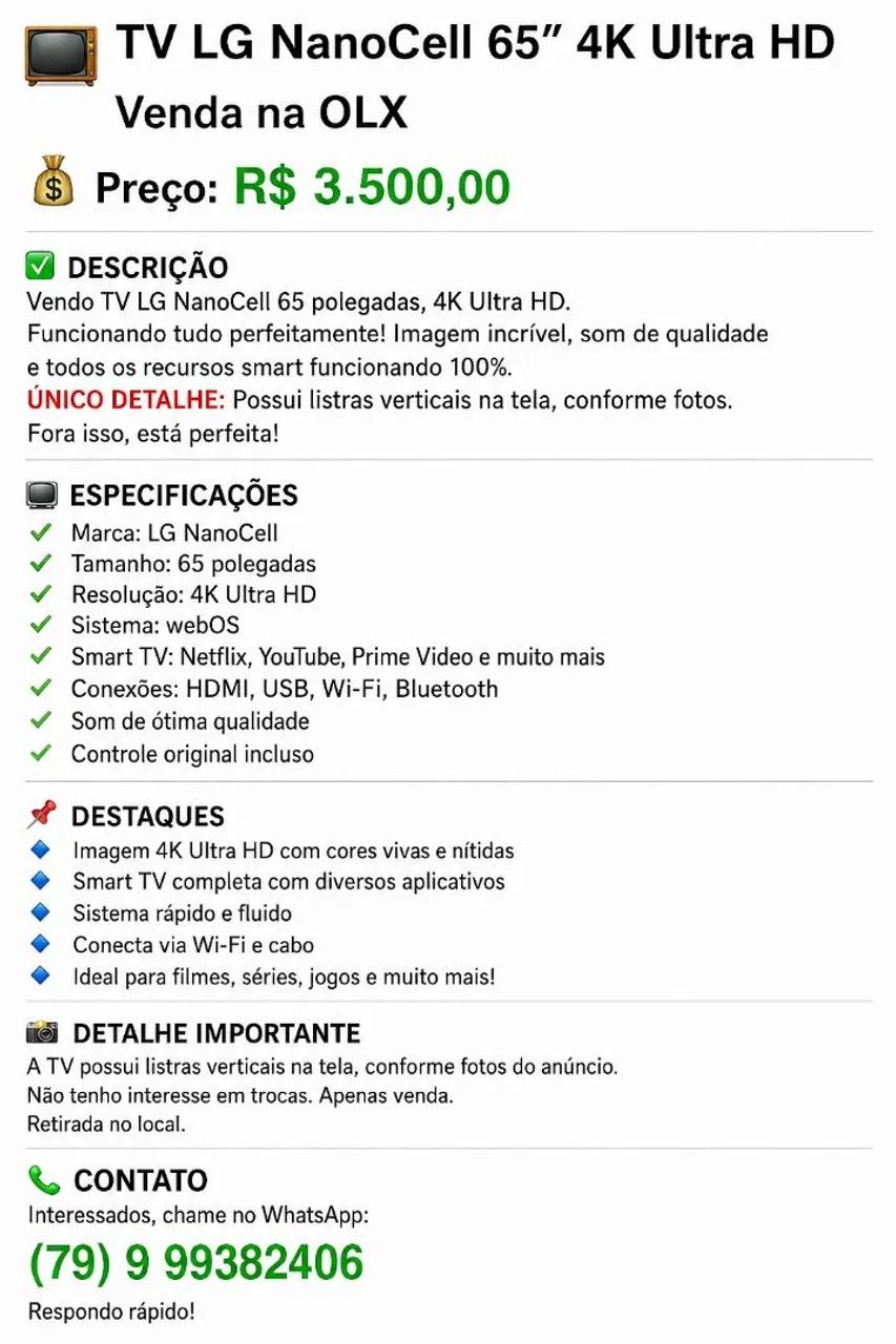 TV LG NANO CELL 65 POLEGADAS  - Foto 5