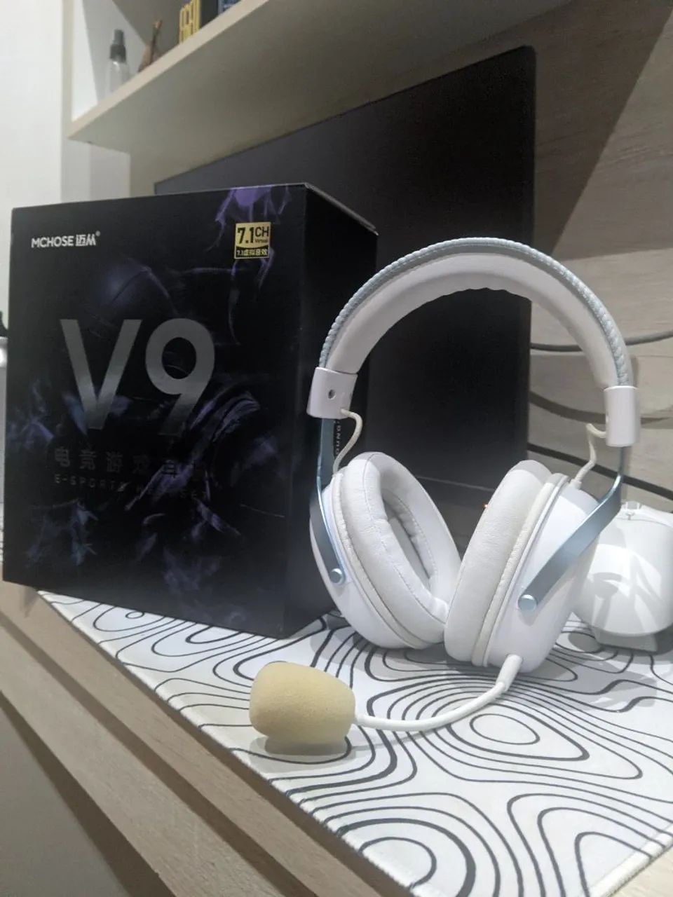Headset MCHOSE V9 Pro Branco Tri-Mode 2.4G + Bluetooth + Cabo