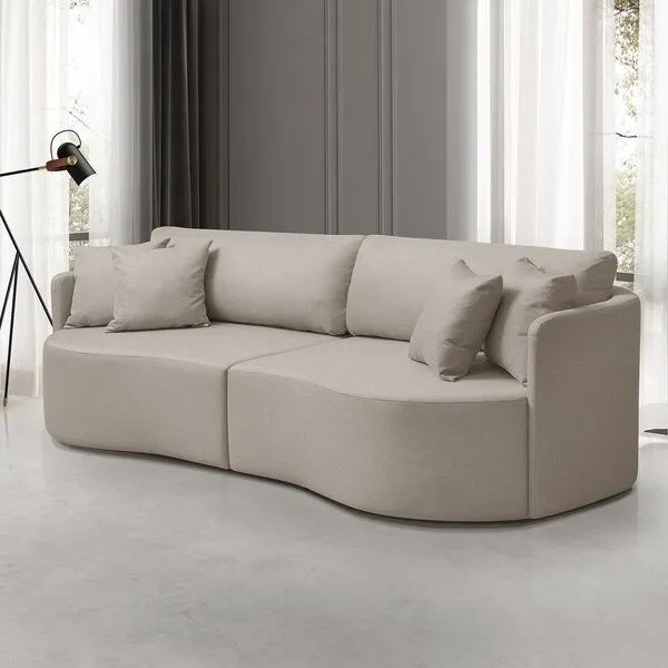 Sofá 4 Lugares 270cm Curvo Quito Moderno Bege Veludo 