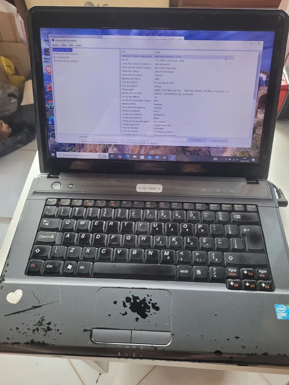Notebook lenovo intel core duo 8gb tam ssd120 w10 com capa bat segura pouco