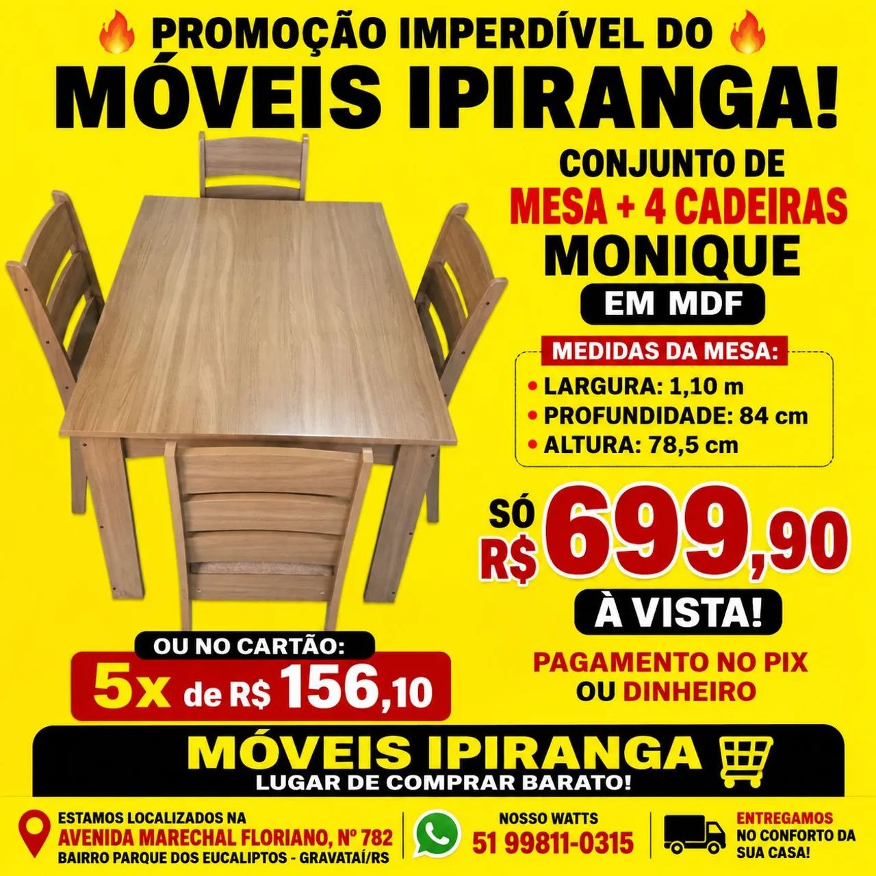 Mesa com 4 cadeiras em MDF 