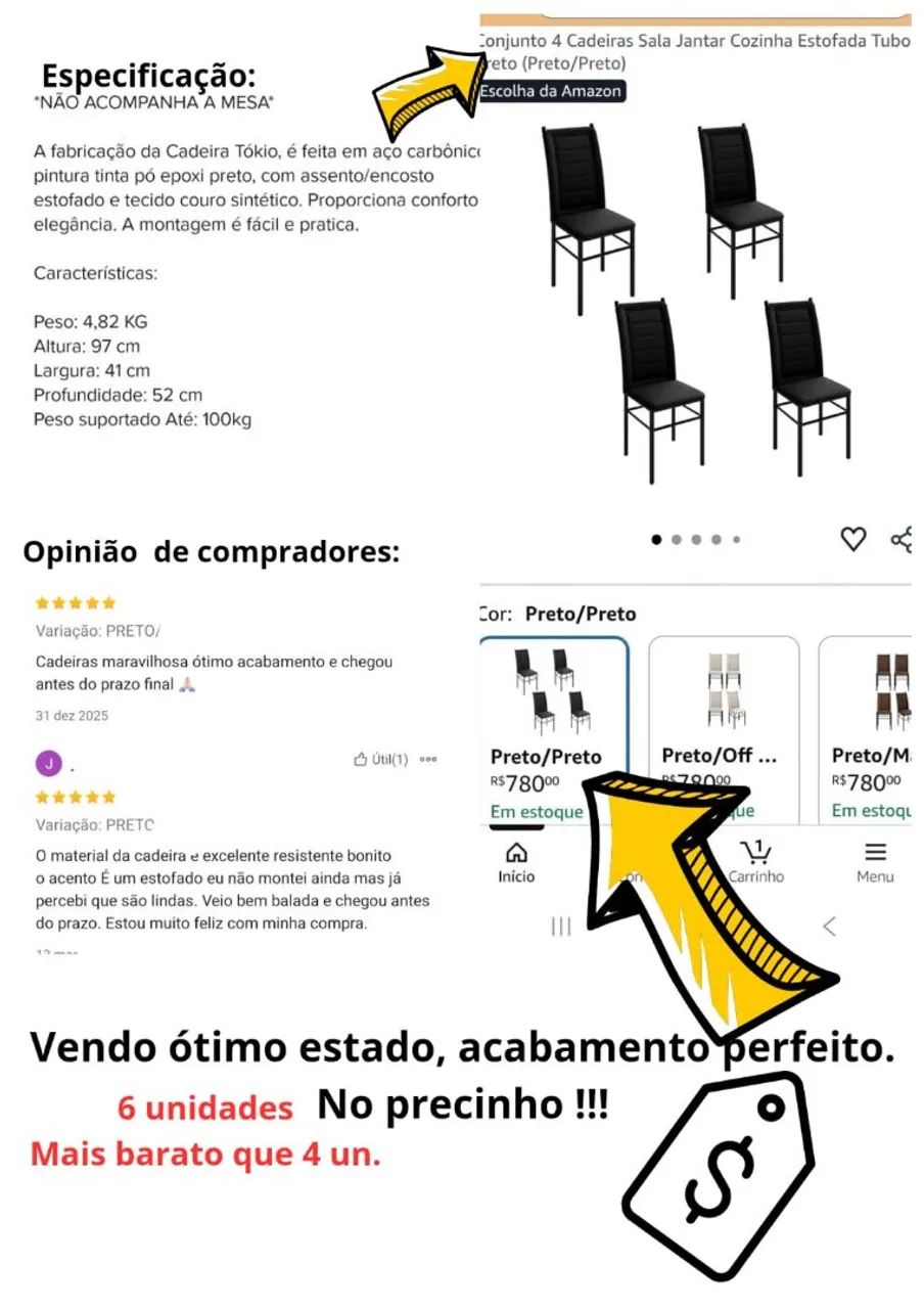 Conjunto de 6 Cadeiras estofada preta - Foto 4