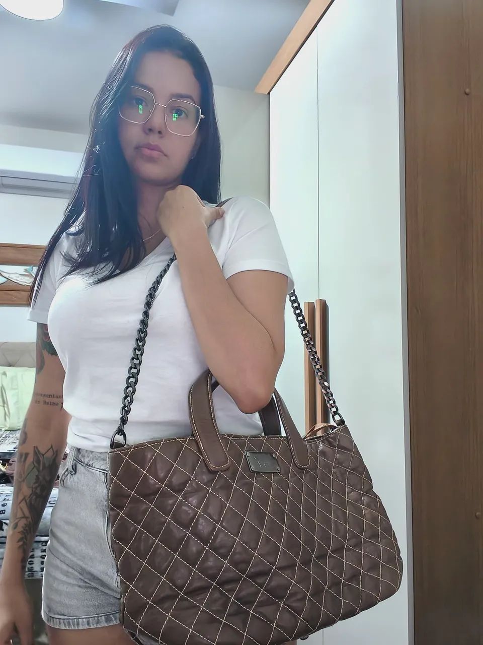 Bolsa couro legítimo amarelle puff retangular alça curta e alça longa  - Foto 3
