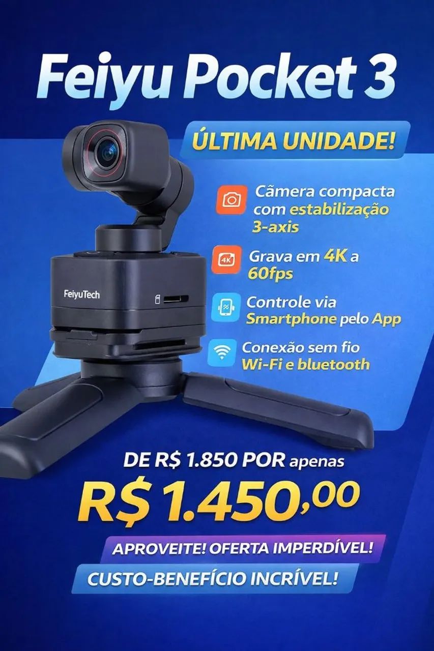Feiyu Pocket 3 Gimbal Compacto 4K | Novo | Zona Leste SP