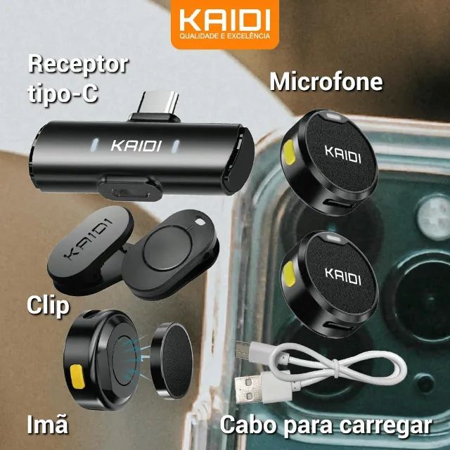 Microfone De Lapela Magnetico S/ Fio Tipo C Kaidi - Kmf4-c Preto - Foto 3