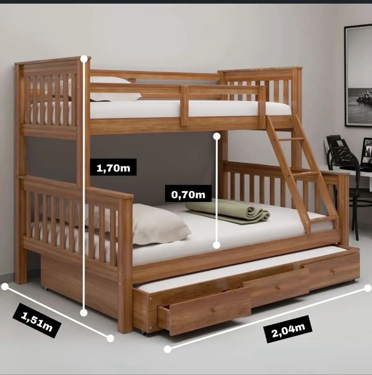 Cama Treliche Casal em madeira maciça  - Foto 3