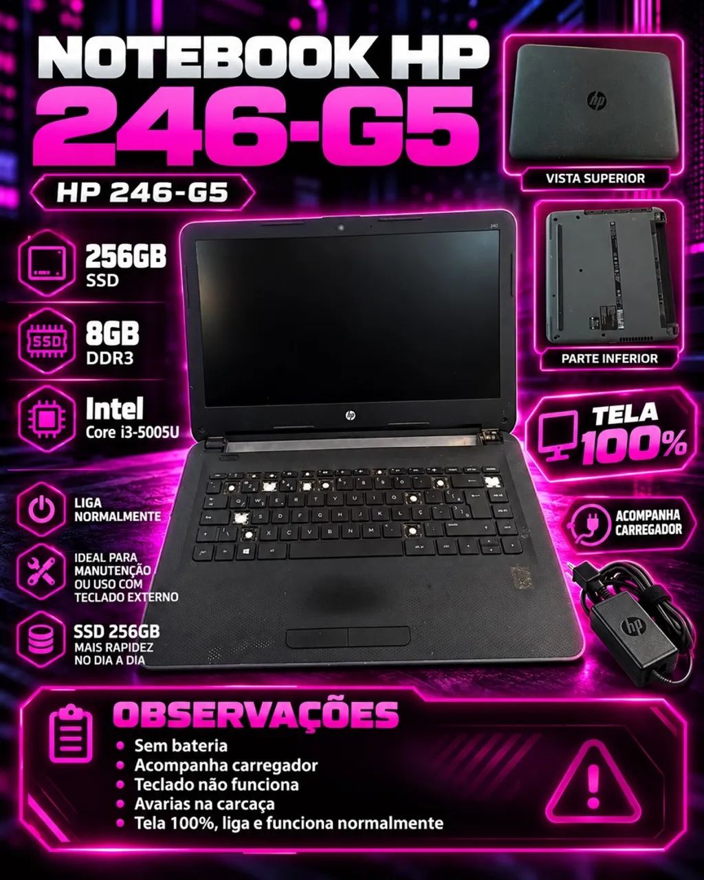 NOTEBOOK HP com ssd e 8Gb de ram
