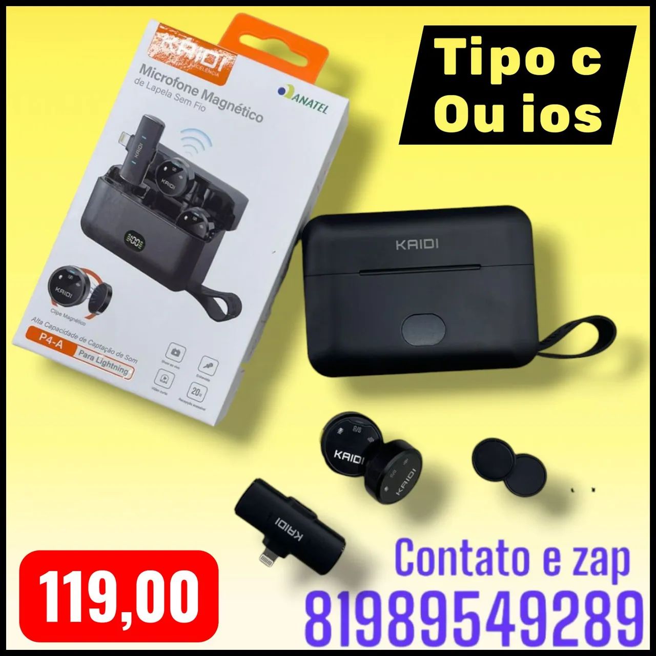 Microfone de Lapela Magnético Sem Fio <br>Kaidi